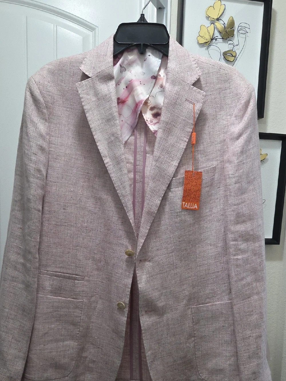 TALLIA Light Pink Linen-Blend Sport Coat 100% Linen